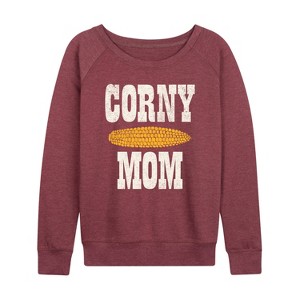 Women's - Instant Message - Valentine's Day Corny Mom Lightweight French Terry Wide Neck Long Sleeve Shirt - 1 of 4