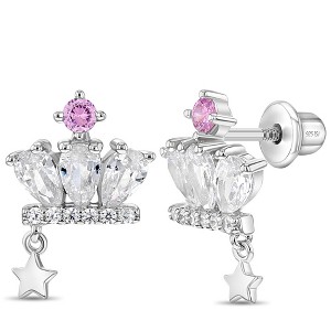 Girls' Crown & Star Dangle Screw Back Sterling Silver Earrings - In Season Jewelry - 1 of 4