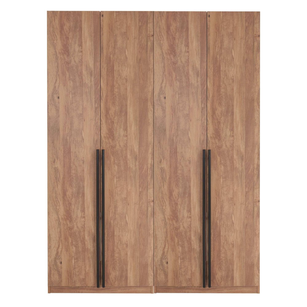 Manhattan Comfort Set of 2 Lee 2 Door and 4 Shelf Wardrobe Closets Golden Brown: Modular Design, MDF Construction, Metal Hardware