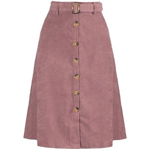 Allegra K Women's High Waist Solid Button Front A-Line Belted Corduroy Midi Skirt - 1 of 4