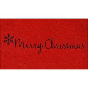 HomeRoots 17" X 29" Red And Black Coir Merry Christmas Outdoor Door Mat - 1 of 4
