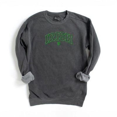 Simply Sage Market Women's  Garment Dyed Graphic Sweatshirt Embroidered Irish Varsity Clover St. Patrick's Day