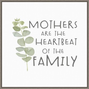 22" x 22" Mother's Inspiration I Heartbeat by Tara Reed Framed Canvas Wall Art Gray Wash - Amanti Art: Gift for Mom, Botanical Typography - 1 of 4