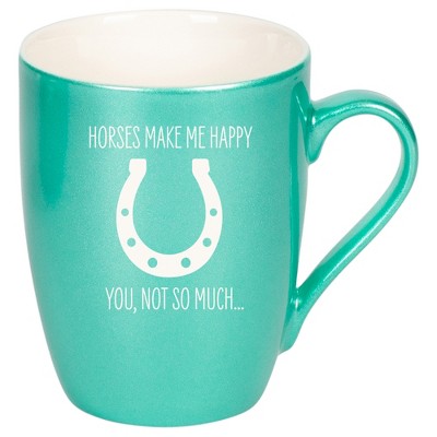 100 North Horseshoe 10 Ounce Seafoam Metallic Finish, Comfortably Fits Your Hands, New Bone China Coffee Tea Cup Mug, Horses make me happy, You not so
