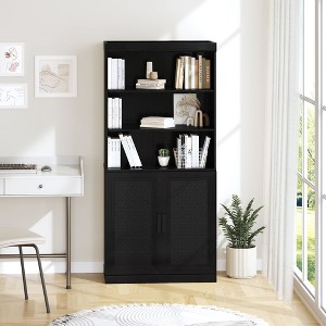 Modern Minimalist Wood Grain Decorative Storage Cabinet Combination Cabinet with 6 Shelves, Open Bookshelf Storage Cabinet - 1 of 4