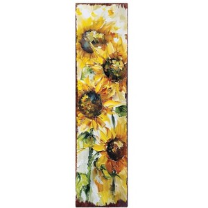 HomeRoots 36" Yellow Brown And Green Solid Wood Sunflowers Porch Sign - 1 of 4