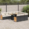 vidaXL 11 Piece Patio Sofa Set with Cushions Black and Cream Poly Rattan Acacia - 2 of 4