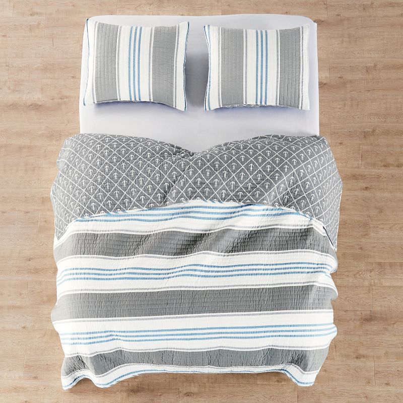 Provincetown Quilt - Striped Coastal - Grey, Blue, White - Levtex Home, 3 of 5