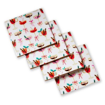 Tag Very Merry Cocktail Coaster Set of 4 - Everyday Bar Coasters, Spot or Wipe Clean, 4x4 inches, Perfect for Home Entertaining