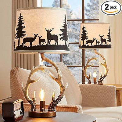 23.8" Antler Table Lamps Set of 2 with Nightlight