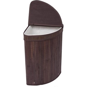 BirdRock Home Bamboo Corner Laundry Hamper with Lid and Cloth Liner - Espresso - 1 of 4