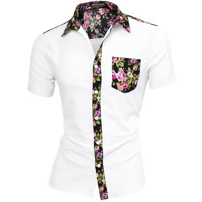 Lars Amadeus Men Floral Button Down Long Sleeve Aloha Hawaiian Palm Flower Printed Shirt