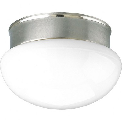 Progress Lighting, Fitter Collection, 2-Light Flush Mount, Brushed Nickel, White Glass Bowl
