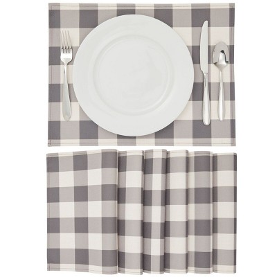 Farmlyn Creek Buffalo Check Placemats Set of 6 for Dining Table, 12.75x16.75 in, Grey and White