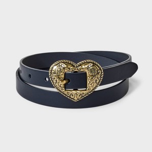 Girls' Western Heart Buckle Belt - art class™ Black/Gold - 1 of 3