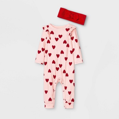 Baby Girls' Heart Rib Romper with Headband - Cat & Jack™ Pink Newborn