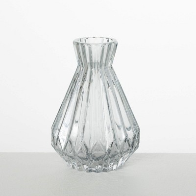 Sullivans 6.5" Gray Ribbed Glass Vase
