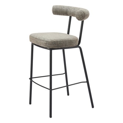 HomeRoots 30" Green and Black Chenille and Steel Low Back Bar Height Bar Chair