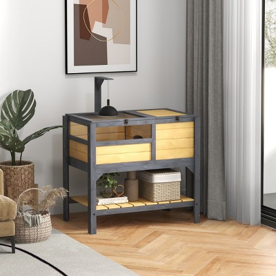 Tortoise Habitat Enclosure with Storage Shelf and Heat Lamp Support Indoor Outdoor Reptile Cage with Openable Lid - LAOTIES
