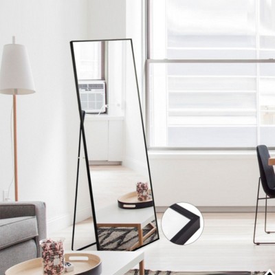 59x16 Tempered Glass Full-Length Mirror with Stand, Wall-Mountable for Living Room and Bedroom