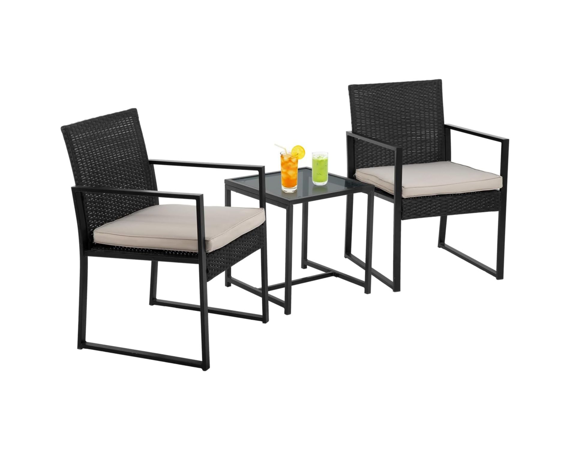 FDW Rattan Patio Furniture Set of 3 Outdoor Conversation Set Water Resistant Bistro Set for Poolside Balcony Patio Bar Garden, Khaki