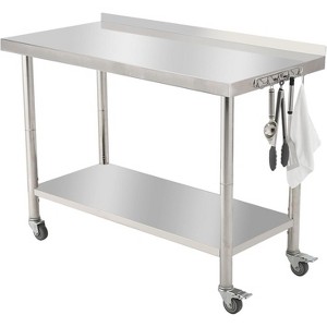 48"x24" Stainless Steel Table, Prep Table Stainless Steel Workbench, with Backsplash and Hook, Shelves, 4 Wheels, Arc Corner Edge - 1 of 4