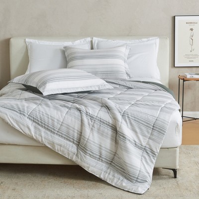 Twin XL Grey Gradient Stripe Reversible Microfiber Comforter Set