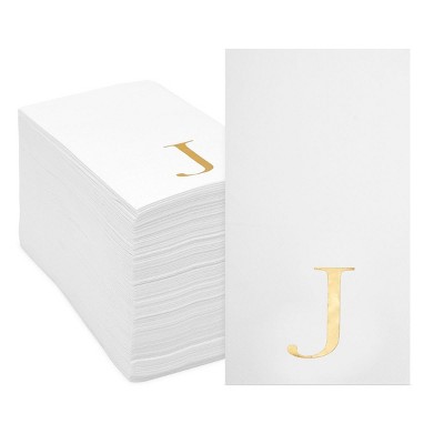 Sparkle and Bash 100 Pack Gold Foil Initial Letter J White Monogram Paper Napkins for Dinner Party, 4 x 8 In