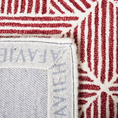 Ivory and Red Abstract Geometric Wool Area Rug, 5' x 8'