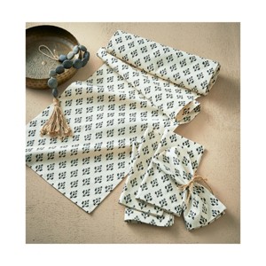 TAG Emma Block Print All Over Black Abstract Print on Beige Background Cotton Machine Washable Table Runner Décor Decoration, 72" x 14.5"-in. - 1 of 3