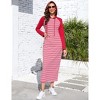 Women's Stripe Hoodie Dress Long Sleeve Side Slit Sweatshirts Maxi Dresses with Front Pocket - 4 of 4