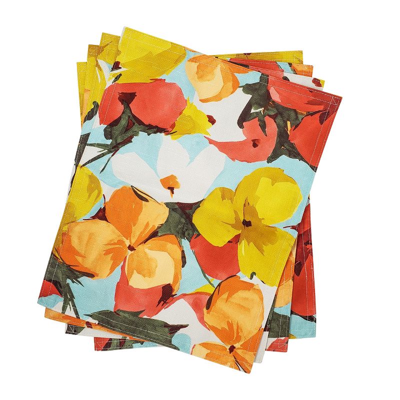 KOVOT Floral Placemat Set of 4 for Indoor or Outdoor Dining | Summer Spring Fall Flower Design 17" x 13" Table Decor | Orange/Yellow, 3 of 5