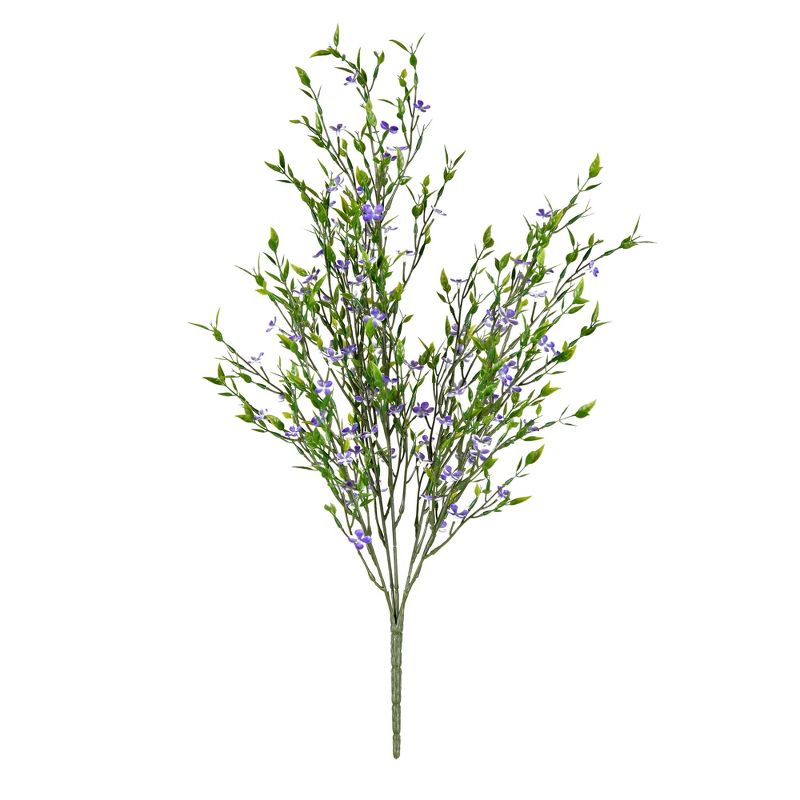 Vickerman 22" Artificial UV Coated Bush with Mini Purple Flowers and Greenery., 1 of 8