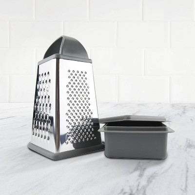 Tovolo Elements Box Grater with Storage: Stainless Steel, Hand Wash, 21.5cm Height, 7.25cm Length, 11.75cm Width, Silver
