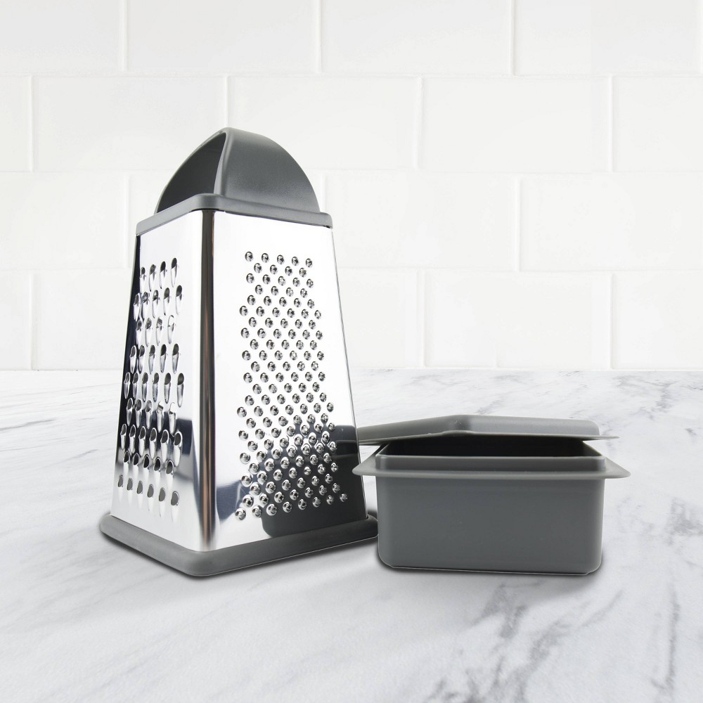 Tovolo Elements Box Grater with Storage: Stainless Steel, Hand Wash, 21.5cm Height, 7.25cm Length, 11.75cm Width, Silver