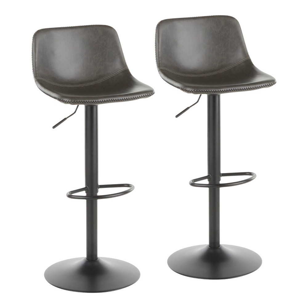 Photos - Chair Set of 2 31.25" Duke Industrial Adjustable Height Barstools Black/Gray - L