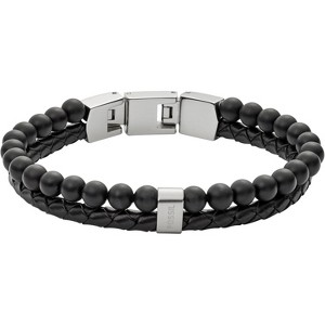 Men's Bracelet in Stainless Steel, Genuine Leather and Beads, Casual Multimaterial Jewelry for Men - 1 of 4