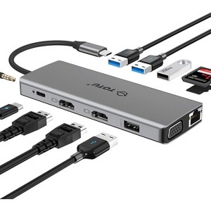 TOTU USB C Hub, 13-in-1 Type C Hub with Ethernet, 4K USB C to 2 HDMI, VGA, Mic/Audio Docking Station for MacBook Pro Air XPS and Other USB-C Laptops - 1 of 4
