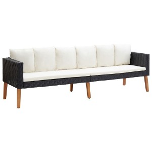 vidaXL 3-Seater Patio Sofa with Cushions Poly Rattan Black - 1 of 4