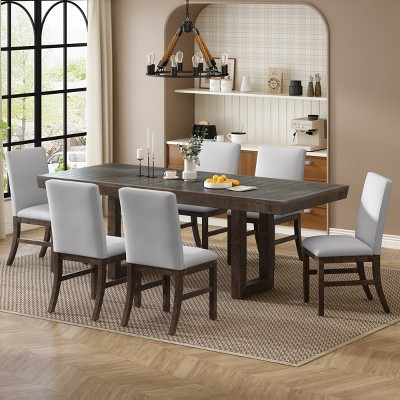 7-Piece Dining Set for 6 Person,72" Extendable Dining Table with Butterfly Leaf and 6 Upholstered Dining Chairs for Dining Room-Tanpinhause