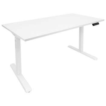 Mount-It! Height Adjustable Hand Crank Sit-Stand Desk Frame with Extra-Wide Tabletop | White