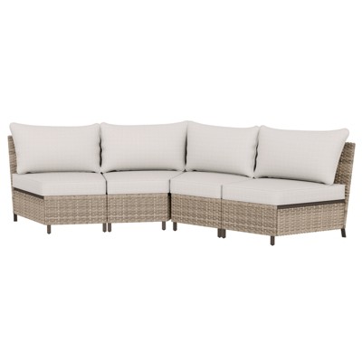 EAGLE PEAK Coastal Vista Curved Outdoor Wicker Sofa with Cushions, Patio Furniture Sets Outdoor Sectional Patio Conversation Set