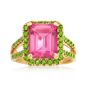 Ross-Simons 1.10 Carat Pink Topaz and 1.00 ct. t.w. Green Chrome Diopside Ring in 18kt Gold Over Sterling - 1 of 4