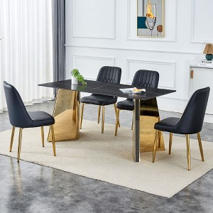 CAVINAS Dining Table Set for 6 Kitchen Table Modern Sintered Stone Table with Stainless Steel Butterfly Legs 6 PU Chairs - 1 of 4
