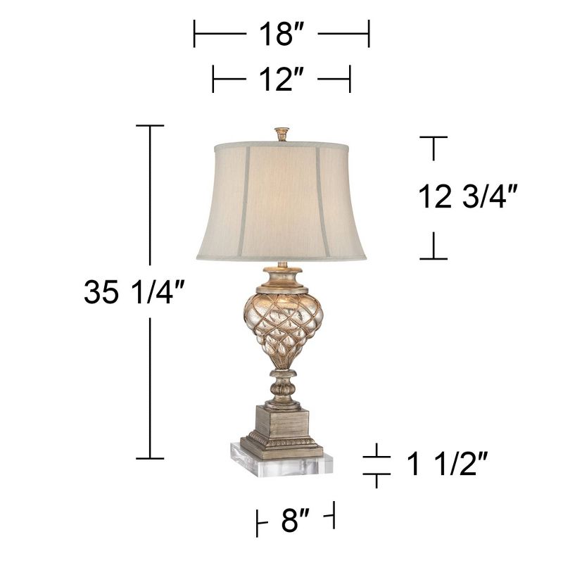 Barnes and Ivy Luke Traditional Table Lamp with Square Riser 35 1/4" Tall Mercury Glass Silver LED Nightlight Off White Shade for Bedroom Living Room, 4 of 8