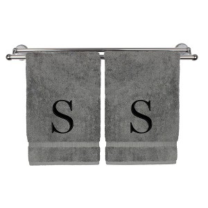 BC BARE COTTON Monogrammed Hand Towel, 100% Turkish Cotton - Set of 2 - Gray - Black Block - 1 of 1