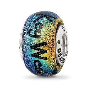 Black Bow Jewelry Orange Dichroic Glass, Sterling Silver Key West & Palm Tree Bead Charm - 1 of 4