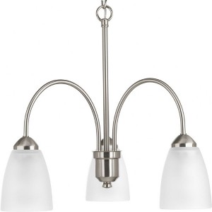 Progress Lighting Gather 3-Light Chandelier, Brushed Nickel, White Etched Glass Shades - 1 of 2