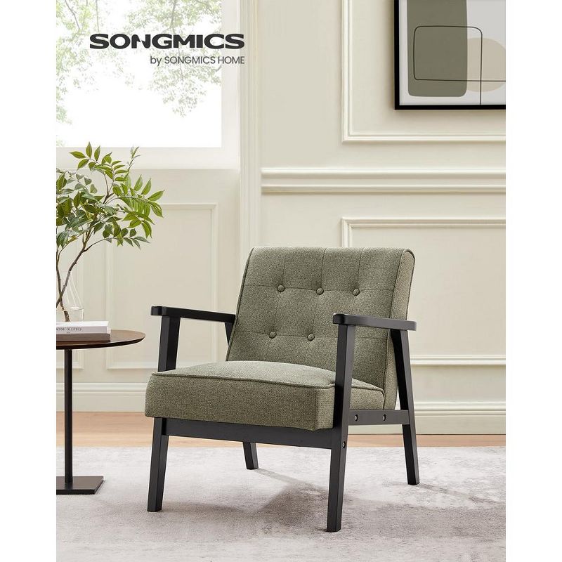SONGMICS Accent Leisure Chair Mid-Century Modern Arm Chair with Solid Wood Armrests and Legs 1-Seat Cushioned Sofa, 2 of 8