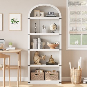 Bookcase 5 Shelf Arched Bookshelf 71.65in Tall Bookcase Farmhouse Display Storage Rack Wooden Bookshelves for Home Office, Living Room - 1 of 4